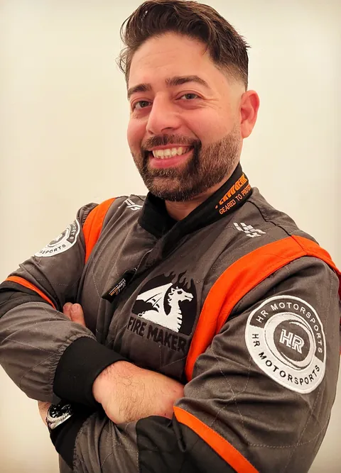 David Post in his custom grey and orange suit