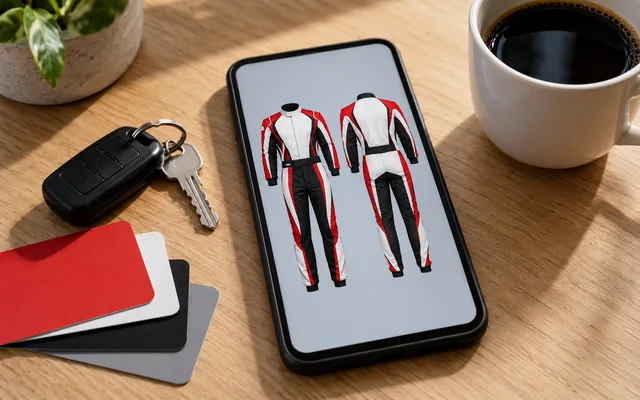 A phone showing a race suit design mock-up